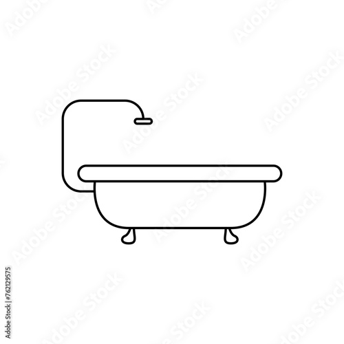 Bath icon vector linear style. Outline shower logo vector. Concept of bathing and washing icon. Ceramic bathtub in a simple style. Concept for applications bath symbol for web design.