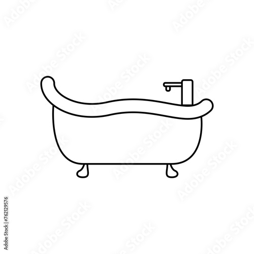 Bath icon vector linear style. Outline shower logo vector. Concept of bathing and washing icon. Ceramic bathtub in a simple style. Concept for applications bath symbol for web design.