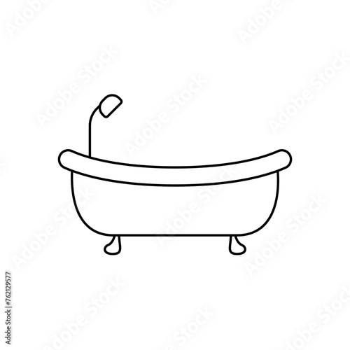 Bath icon vector linear style. Outline shower logo vector. Concept of bathing and washing icon. Ceramic bathtub in a simple style. Concept for applications bath symbol for web design.