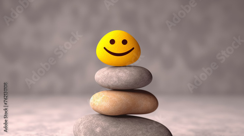 Positive emoji balances on Pebble pyramid