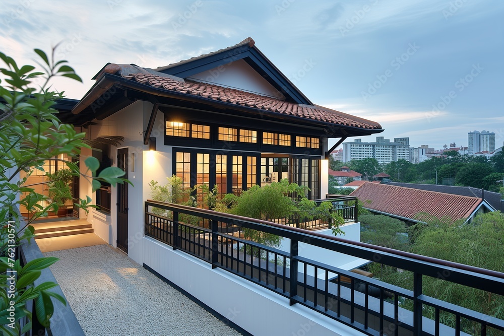A German rooftop tea garden complements a craftsman-style house A German rooftop tea garden complements a craftsman-style house