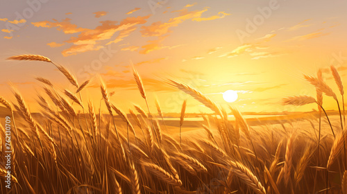 Wheat field bathed in the warm glow of sunset © Sun