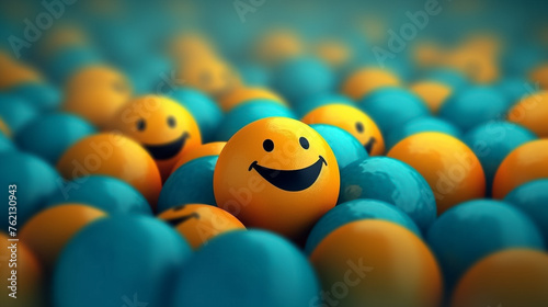 An emoji sitting in a group of different balls and small emojis