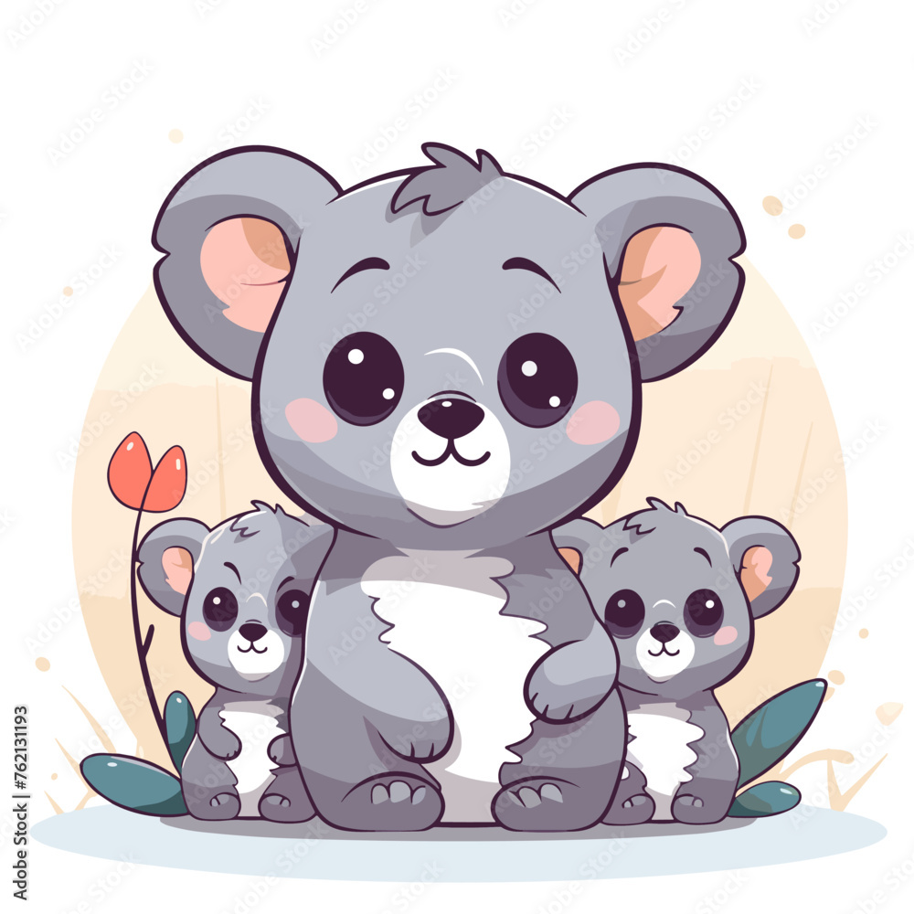 Fototapeta premium Cute koala family. Vector illustration in a flat style.