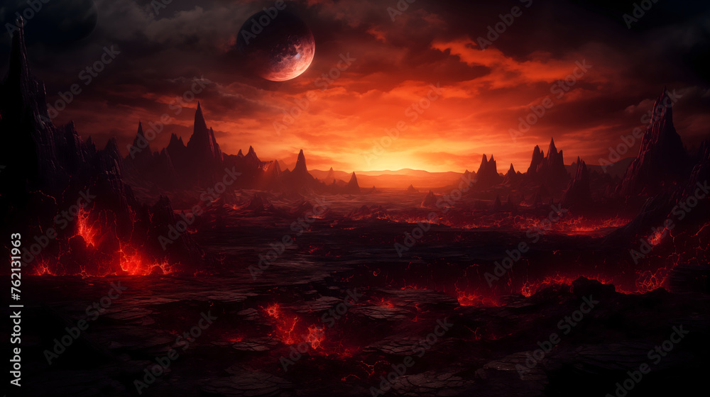 Fiery Twilight: Forest Blaze against Sunset Skyline