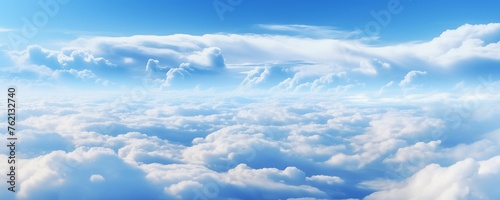 Plane View of Blue Sky with Clouds at Summer Banner. Generative AI