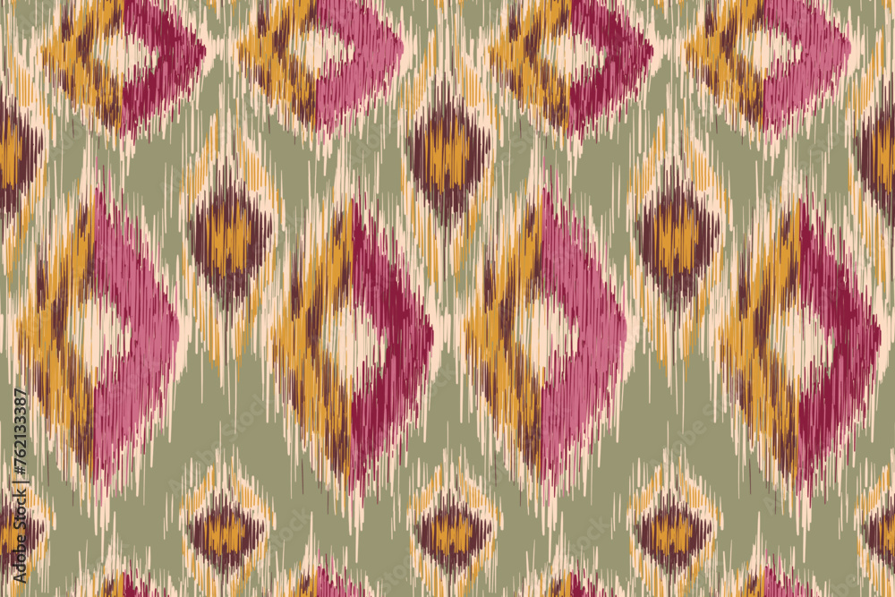 Geometric ethnic ikat seamless pattern traditional design for background, carpet, wallpaper, clothing, wrapping, fabric, vector illustration, embroidery style
