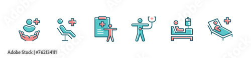 medical patient treatment icon set people sick illness on bed hospital health care vector illustration