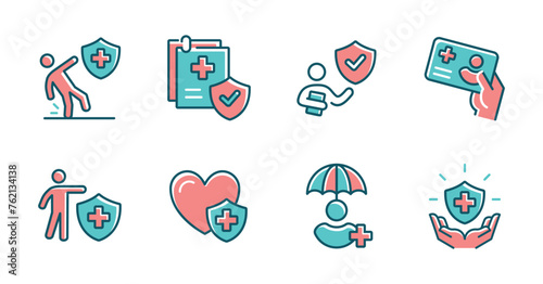 set of people life insurance icon set safety health assurance policy medical shield service vector illustration for web and app