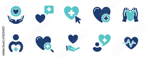 heart love life icon set health care cross for charity support donation sign vector illustration