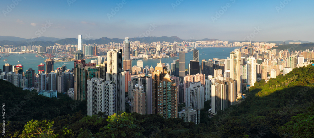 Hong Kong at day, China skyline - aerial view