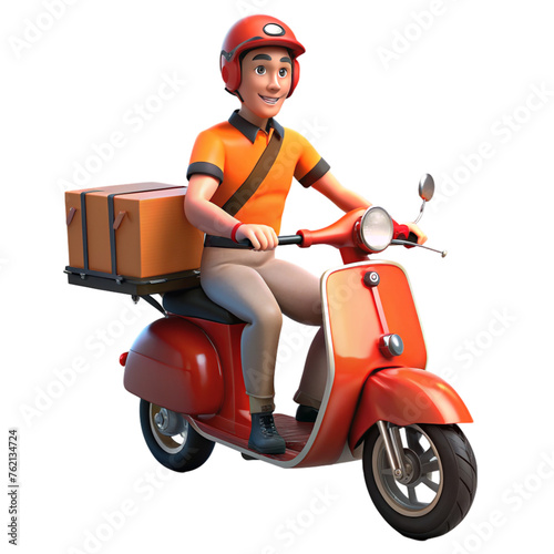 3d rendering delivery man riding a motorcycle with delivery box fast delivery illustration © MRSCreative