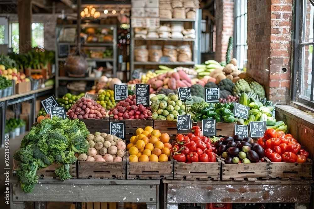 Professional Photography of a Bustling Farmer's Market Brimming With Fresh Produce and Locally Sourced Goods, Generative AI