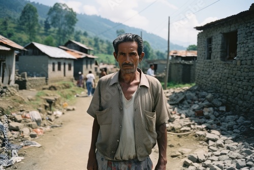 poor man in a simple rural area of a small country, outside dayligh scene