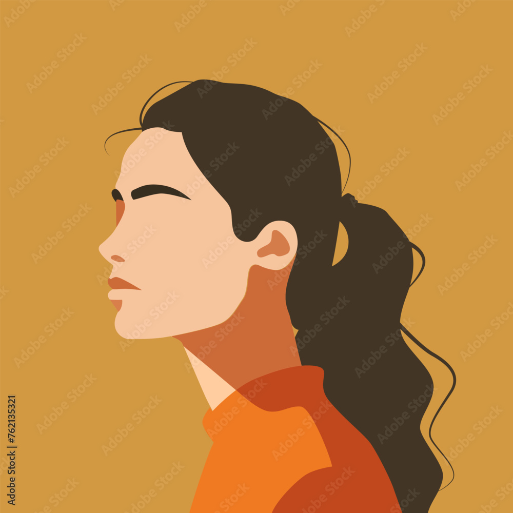 Young brunette girl without a face, vector, poster