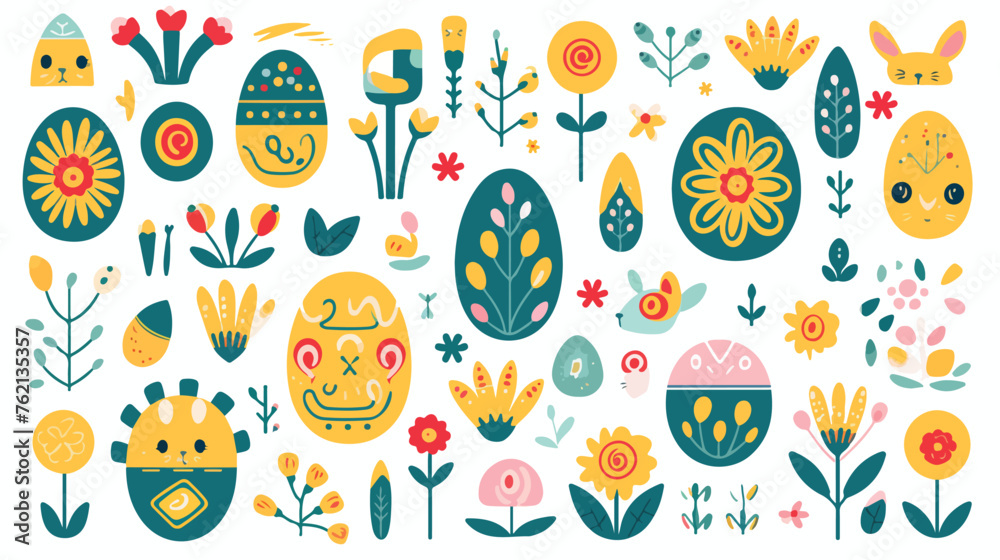Happy Easter cute object illustration. flat vector - obrazy, fototapety, plakaty 