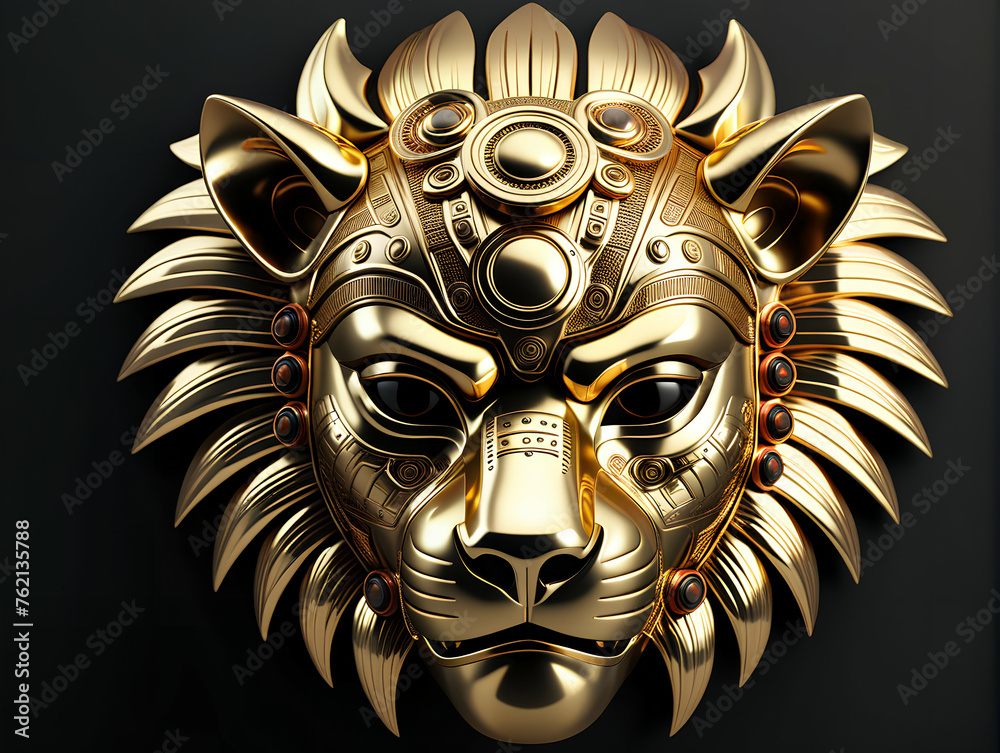 Naklejka premium Metallic lion mask. Digital illustration.