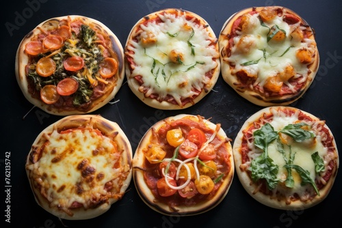 Savory Pan mini pizzas. Italian fresh baked cheese dinner meal. Generate Ai