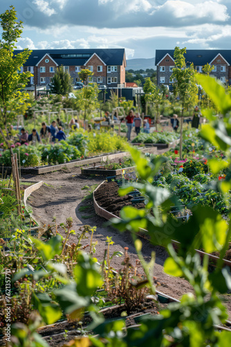 Professional Photography of a Community Garden Buzzing With Activity  Generative AI