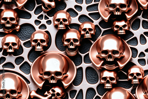 Metallic Skulls. Seamless pattern. Digital illustration. © eestingnef