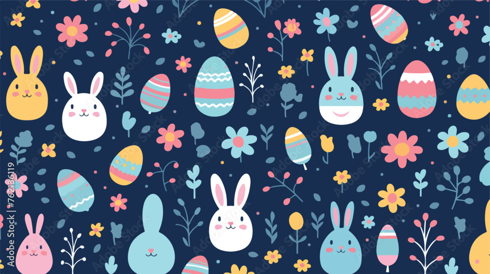 Happy Easter cute object pattern. flat vector illus - obrazy, fototapety, plakaty 