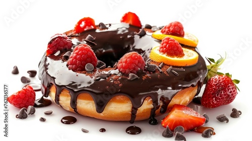 Chocolate strawberry and orange Donut isolated on white background
