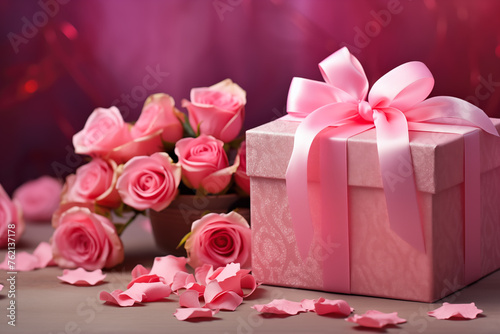 Romantic Pink Roses and Gift Boxes Arrangement