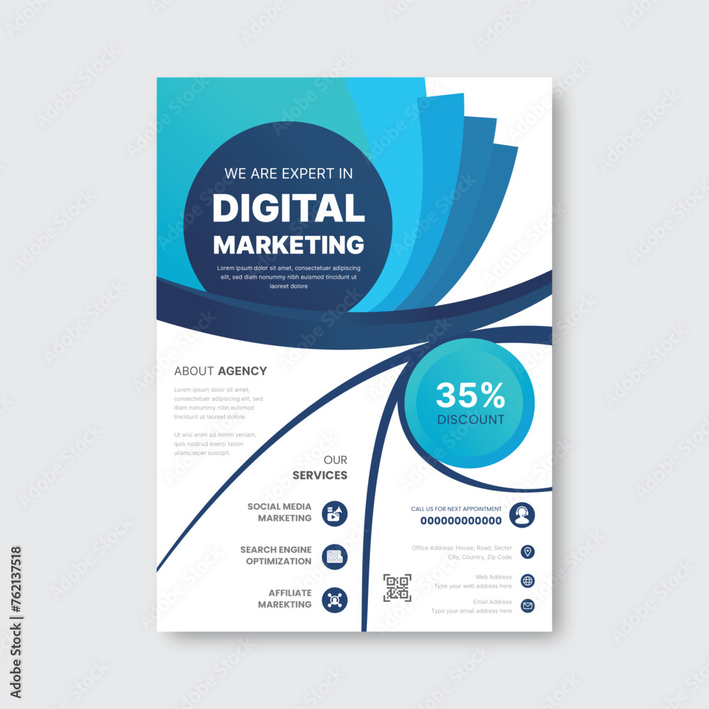 Digital marketing agency a4 flyer set template, modern corporate creative professional and business brochure design, annual report, layout