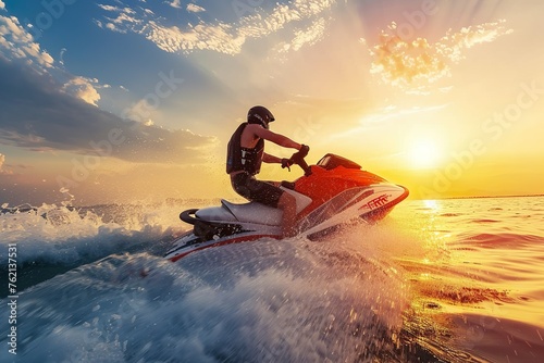 Explore the thrill of water sports like jet skiing and water skiing as recreational transportation photo