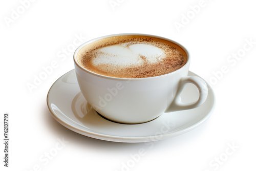 Elegant White Coffee Cup with Heart-Shaped Foam Art © marishatti