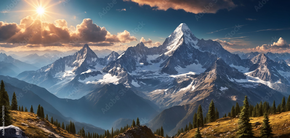 Picturesque mountain landscape. Majestic sunrise in the mountain landscape.