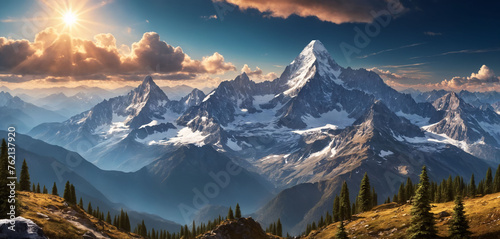 Picturesque mountain landscape. Majestic sunrise in the mountain landscape. © Yenko