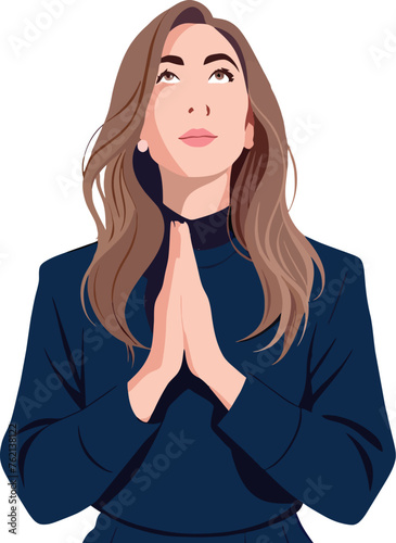 Hopeful young woman with hands together