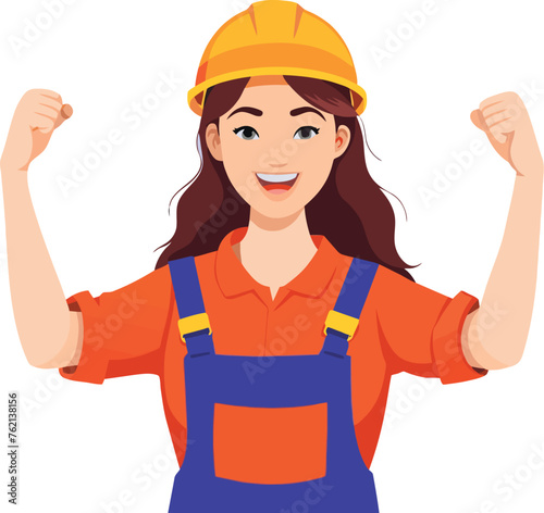 Confident female construction worker celebrating success-