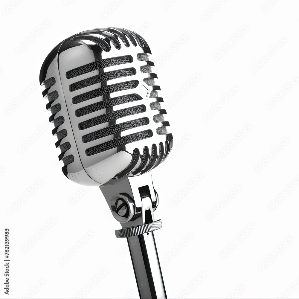 Fototapeta premium Chrome Microphone On White Background, Illustrations Images