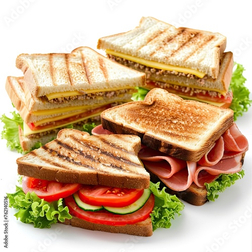 Close Fresh Hum Meat Sandwiches On White Background, Illustrations Images