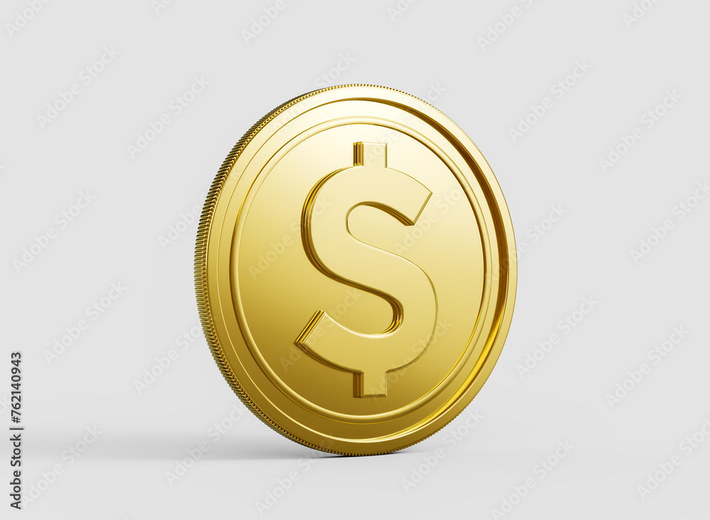 3d Golden Shiny Rounded United States Dollar Coin Isolated On White Background 3d Illustration