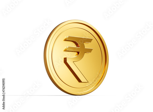 3d Golden Shiny Rounded Indian Rupee Coin Isolated On White Background 3d Illustration photo