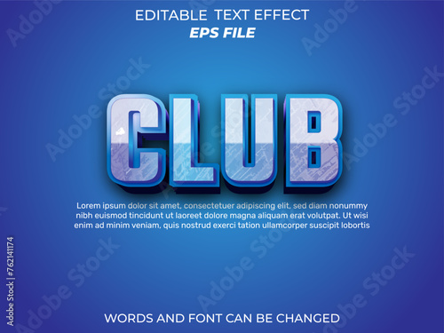 club text effect, font editable, typography, 3d text. vector template