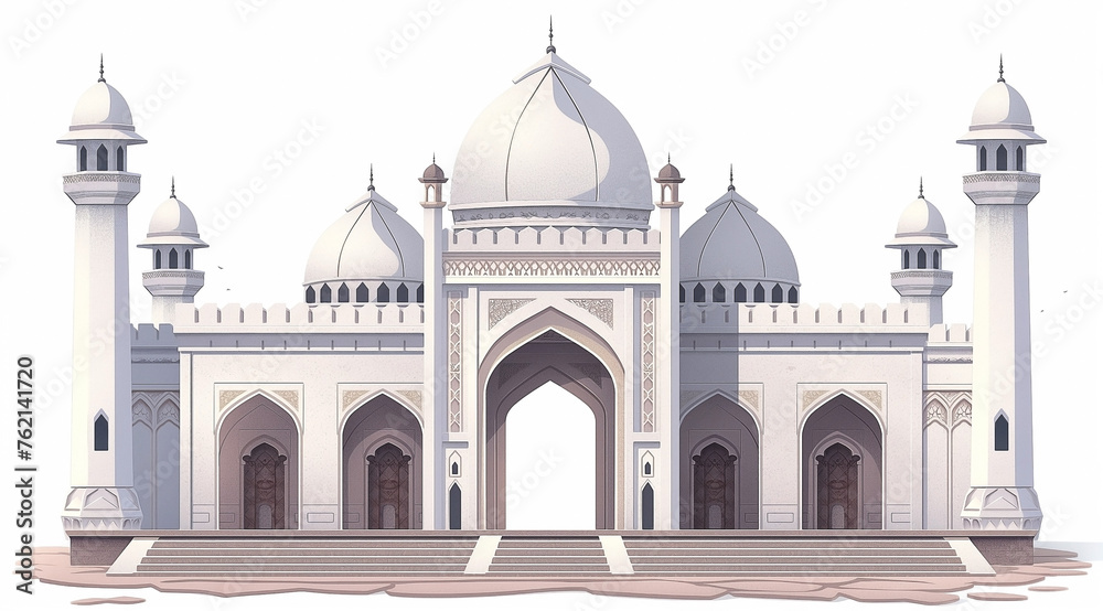 Islamic building of the mosque illustration white background. Arabian mosque architecture building