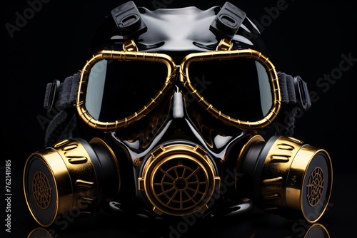 a black and gold gas mask