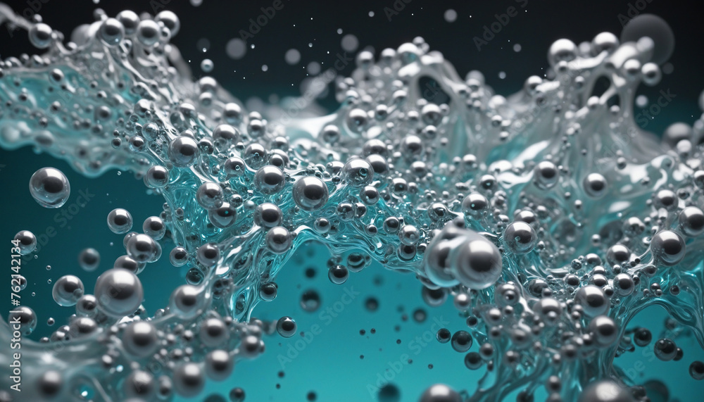 Hydrogen Molecule in Azure Embrace: A Symphony of Intertwined Networks, Polished Craftsmanship, and Wavy Resin Sheets in Dark Cyan and Gray, Captured Through the Precision of Tilt-Shift Lenses