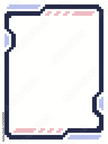 Cyberpunk Pixel Art Futuristic Interface Frame on White Background, Vertical Blank Cover Template