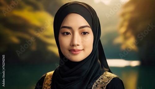 Portrait of traditional Asian woman in hijab fashion for skin care advertisement.
