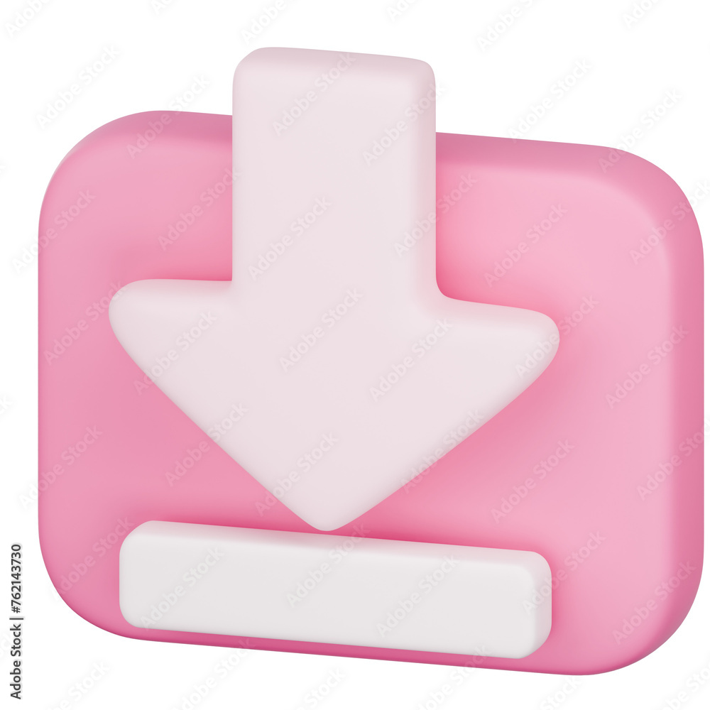 3D Icon of Pink Download Symbol 3D Icon of Pink Download Symbol