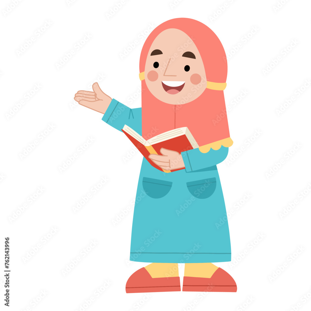 Vector illustration of muslim girl standing reading a book Vector illustration of muslim girl standing reading a book