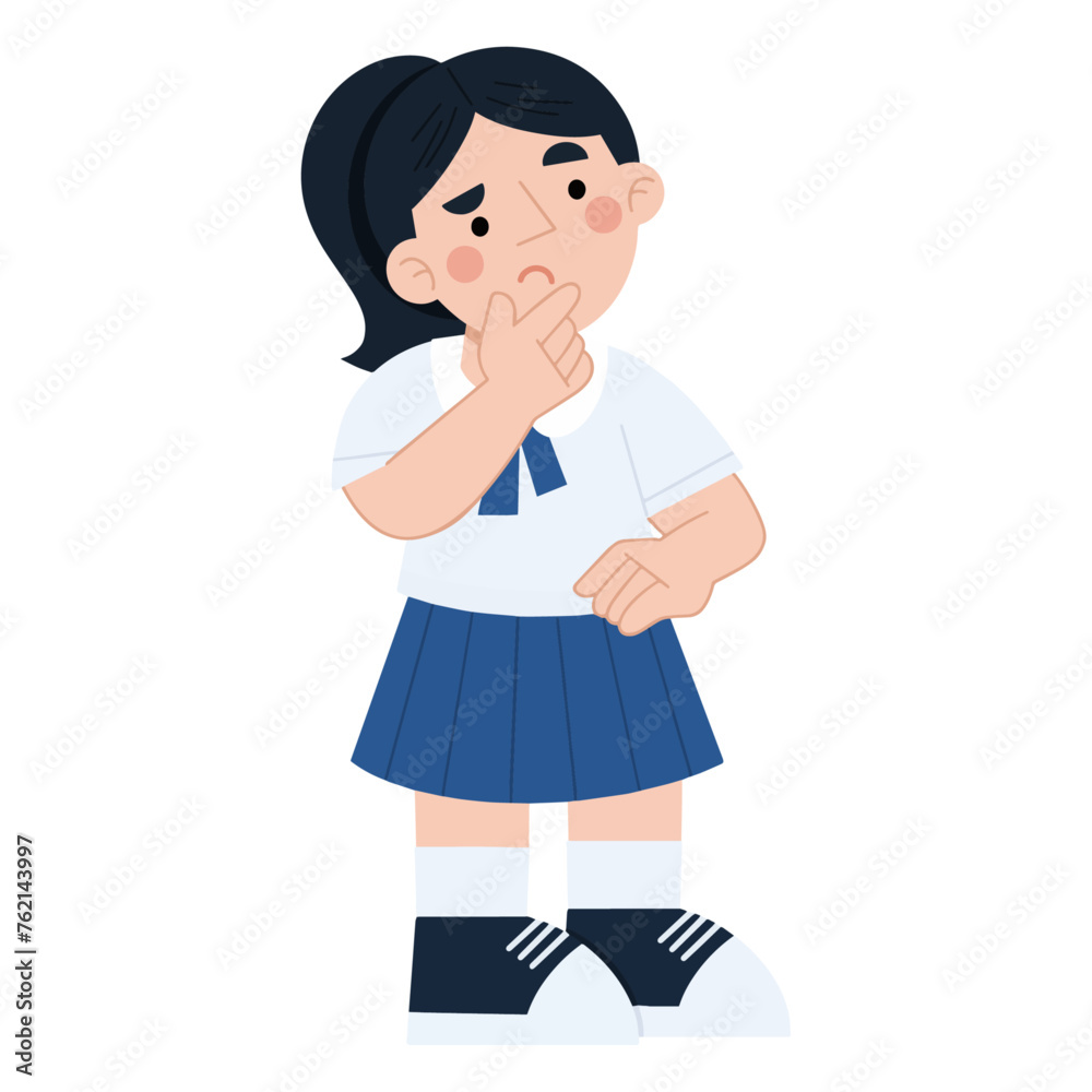 Vector illustration of student girl thinking
