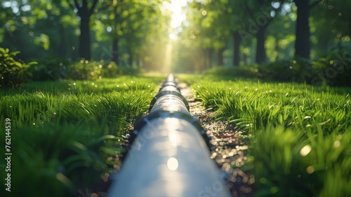 Gas and oil pipeline on lush grass background