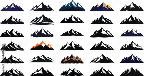 Mountains vector. Mountain range silhouette isolated vector illustration. Mountains silhouette on white background
