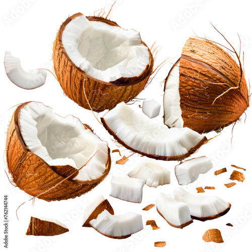 Assorted coconut fruits isolated against a white background.